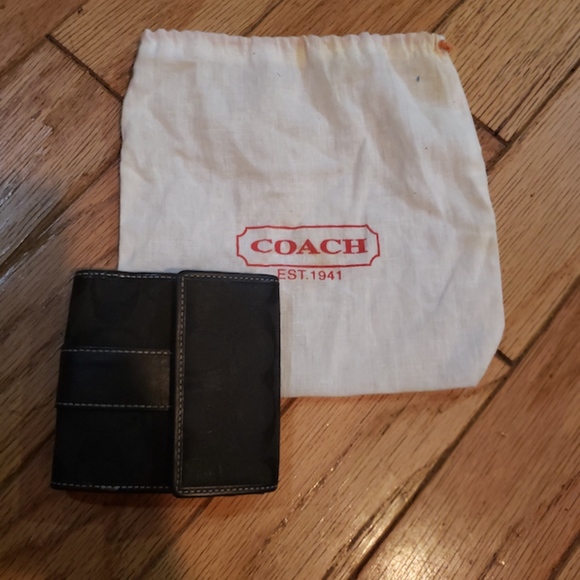 COACH Black Leather and Signature Fabric Wallet - Picture 1 of 4